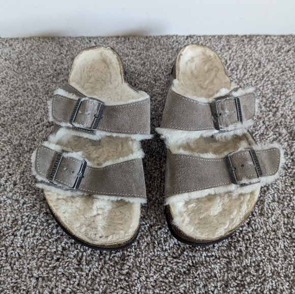 Birkenstock Arizona Shearling - Stone Coin Grey Suede sz 40 US 9-9.5 - Picture 2 of 6
